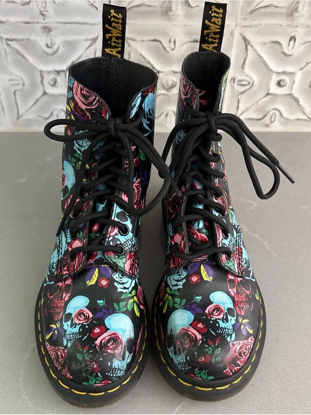 Dr Martens 1460 8 hole pascal rose Floral skull Fantasy pink boots EU 36 US 5